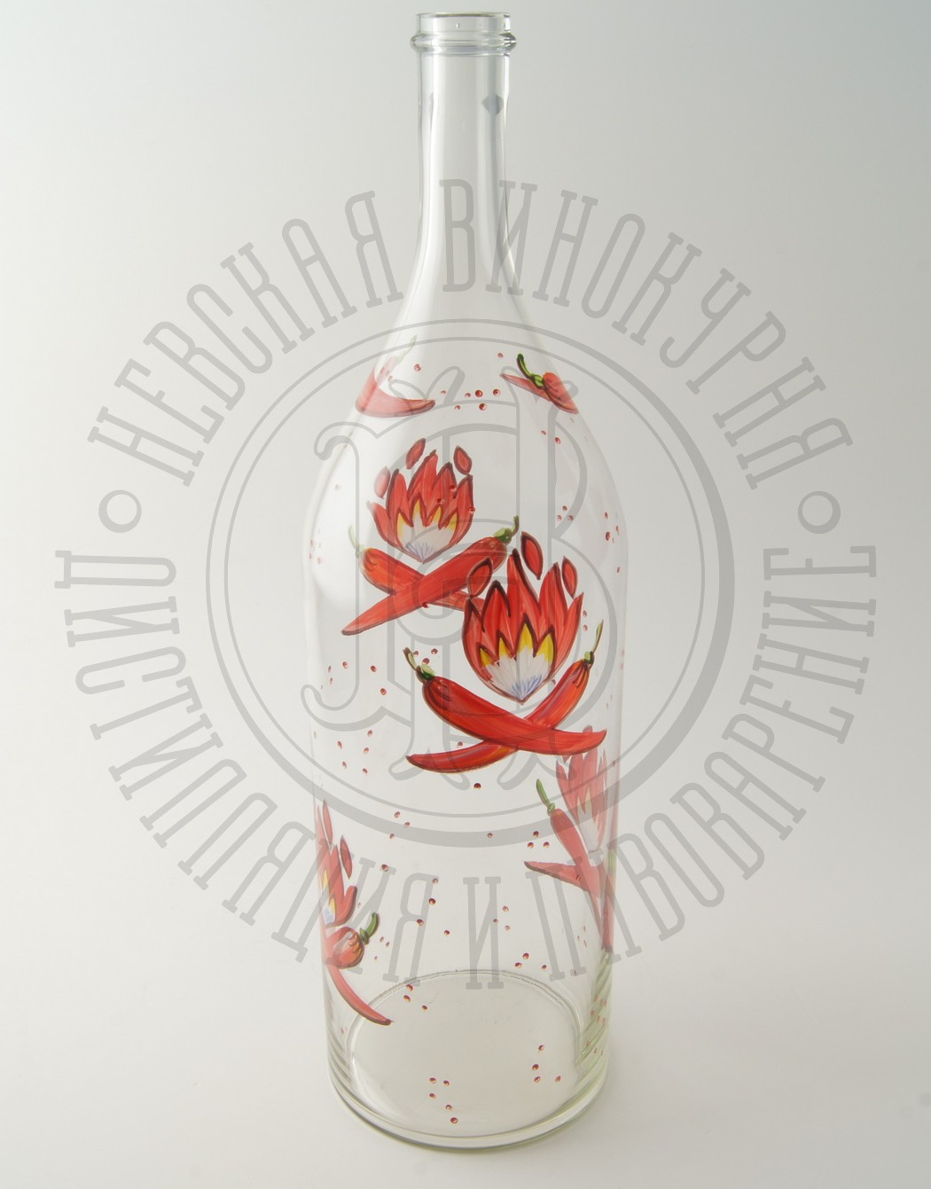 Бутылка 3 литра с рисунком "Перец" (Русская четверть), прозрачное стекло с пробкой